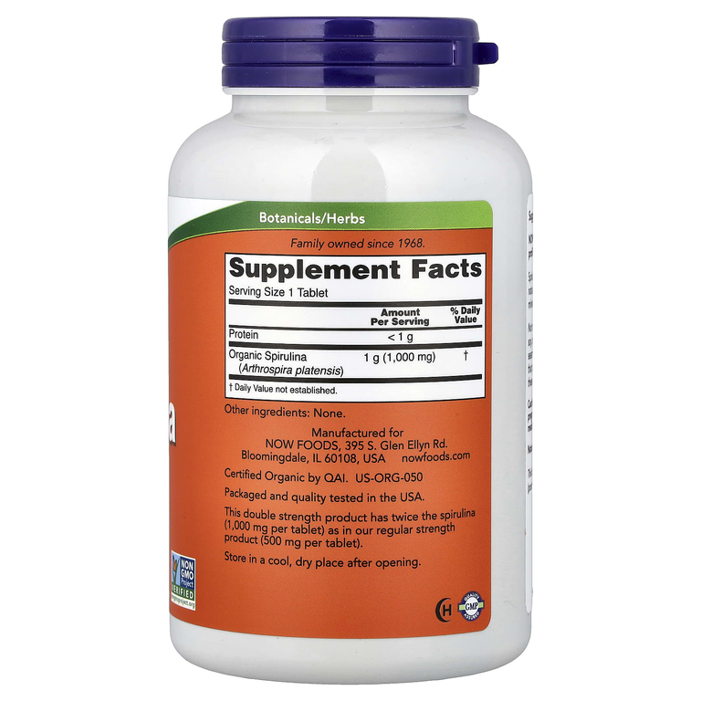 NOW Foods, сертифицированная органическая спирулина, 1000 мг, 240 таблеток