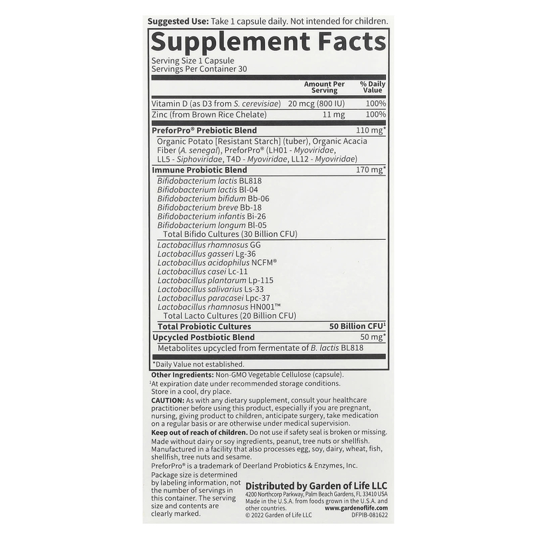 Garden of Life, Probiotics Immune, 30 вегетарианских капсул (Товар снят с продажи) 