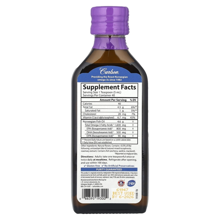Carlson, Norwegian, The Very Finest Fish Oil, Natural Mixed Berry, 6.7 fl oz (200 ml)