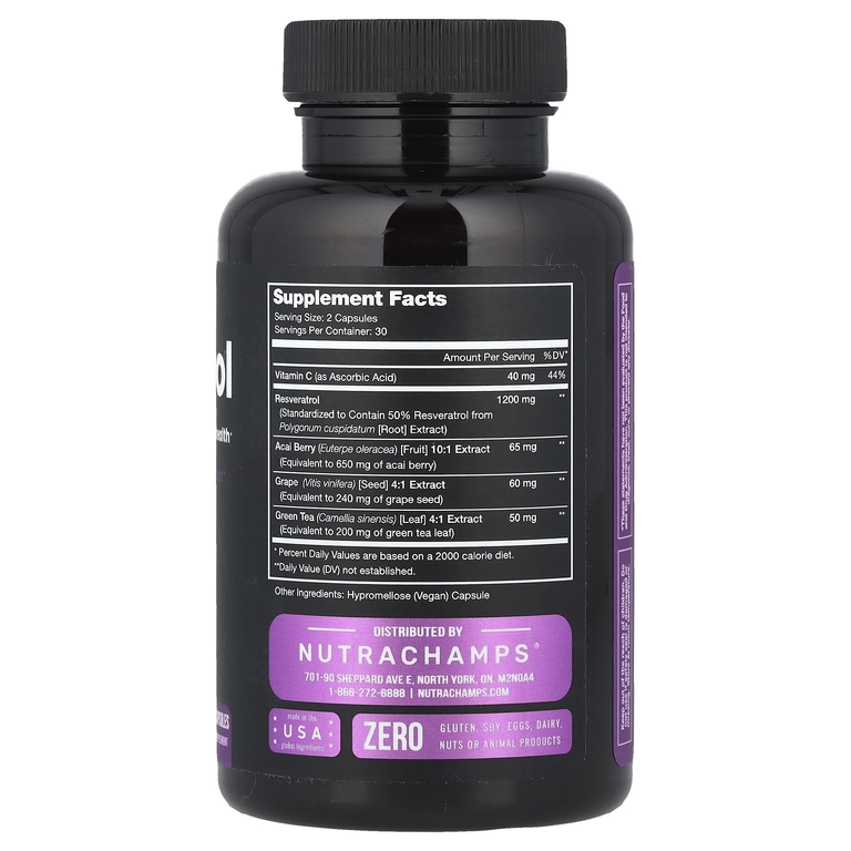 NutraChamps, ресвератрол, 60 веганских капсул