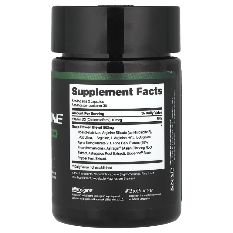 Snap Supplements, L-аргинин, без кофеина, 60 капсул
