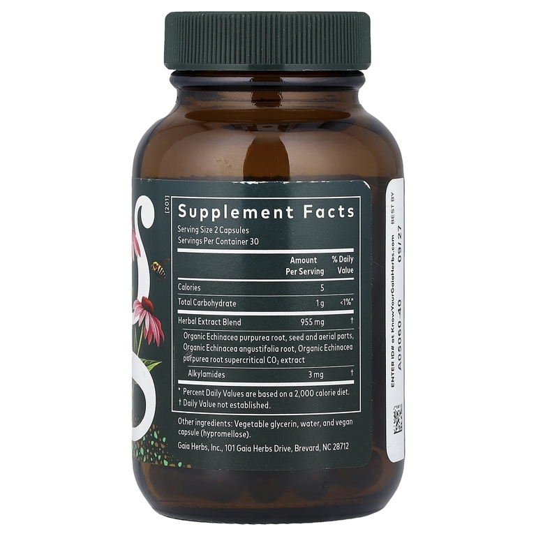 Gaia Herbs, эхинацея, 60 веганских капсул