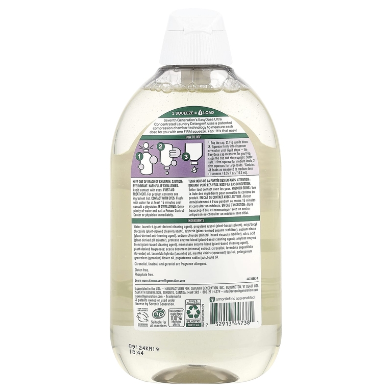 Seventh Generation, Easydose, средство для стирки, со вкусом лаванды, 66 порций, 683 мл (23,1 жидк. унц.)