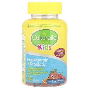 Culturelle, Детские пробиотики, мультивитамины и пробиотики, персик-апельсин и ягодное ассорти, 60 жевательных таблеток