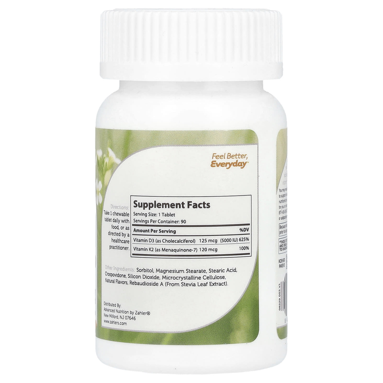 Zahler, Vitamin D3 & K2, Peach Apricot, 90 Chewable Tablets