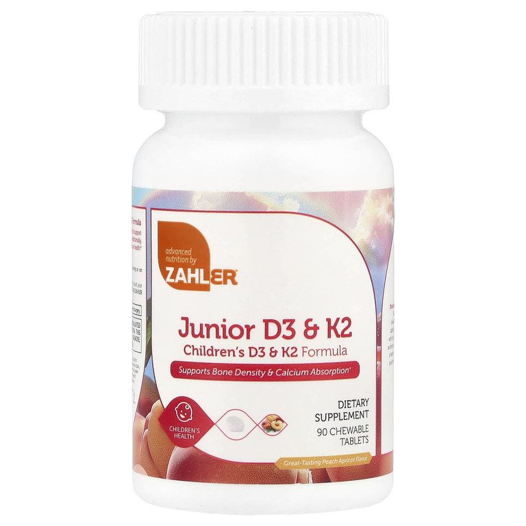 Zahler, витамины D3 и K2 для детей, со вкусом персика и абрикоса, 90 жевательных таблеток