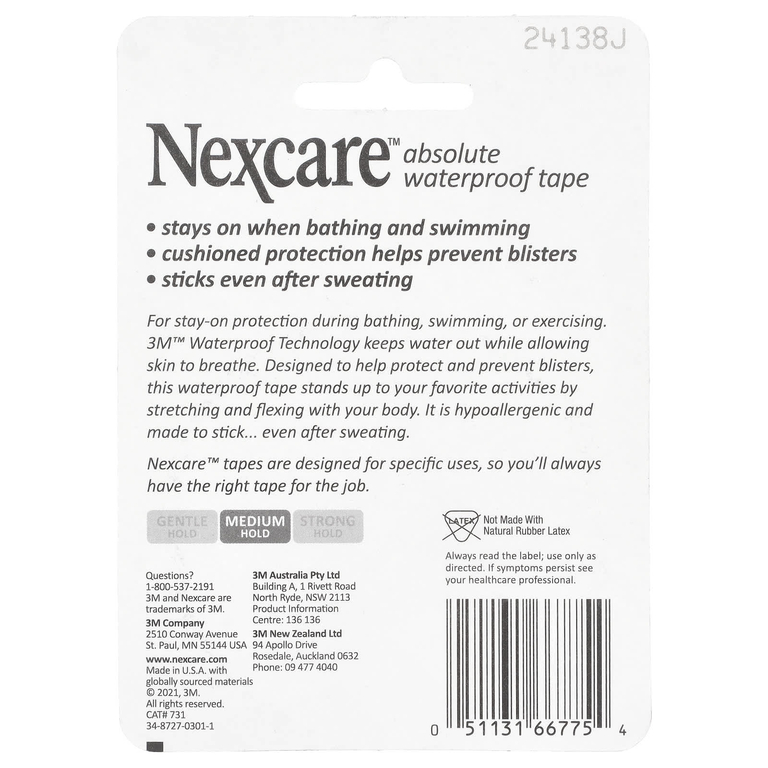 Nexcare, Абсолютная водонепроницаемая лента, средней фиксации, 5 ярдов (180 дюймов)