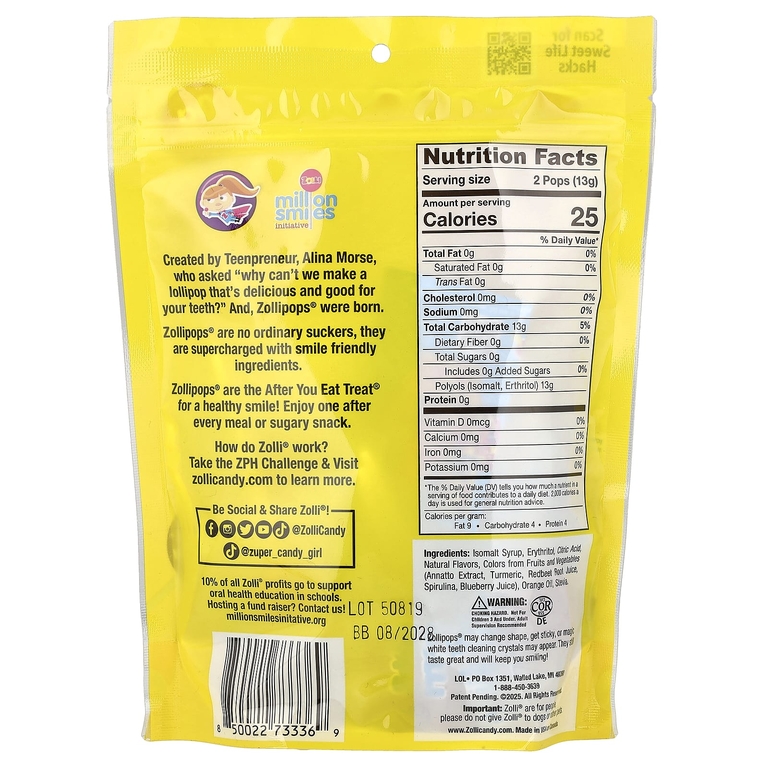 Zollipops, Keto Pops®, со вкусом фруктов, прибл. 21-23 леденца, 147 г (5,2 унции)