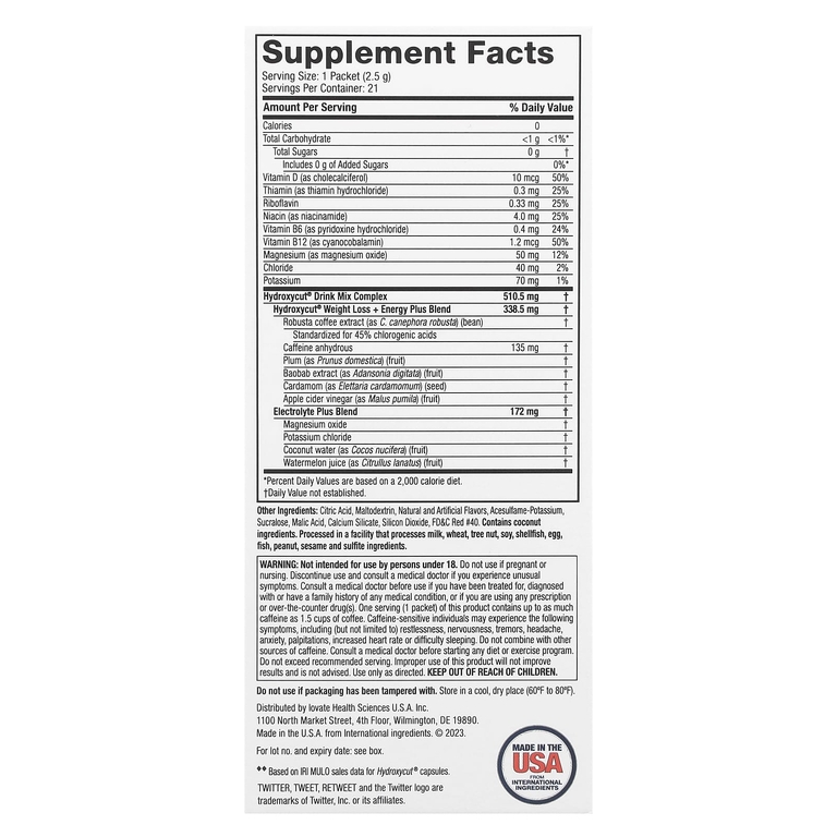 Hydroxycut, смесь с электролитами для приготовления напитка для снижения веса, со вкусом лесных ягод, 21 пакетик по 2,5 г (0,09 унции)