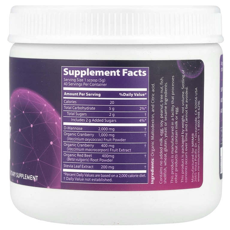 MRM Nutrition, D-Mannose + Cranberry, Cranberry, 7.05 oz (200 g)
