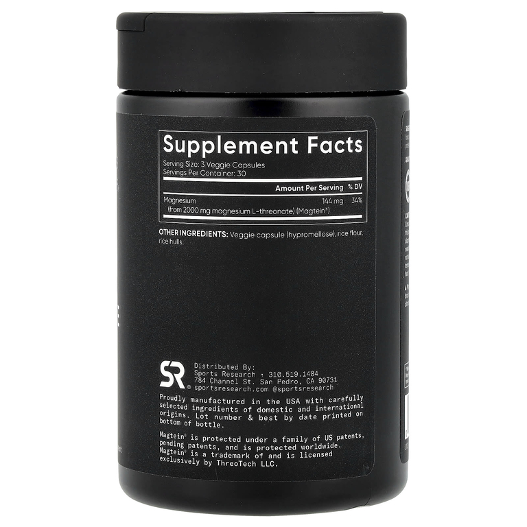 Sports Research, Magtein®, L-треонат магния, 90 растительных капсул (666 мг в 1 капсуле)