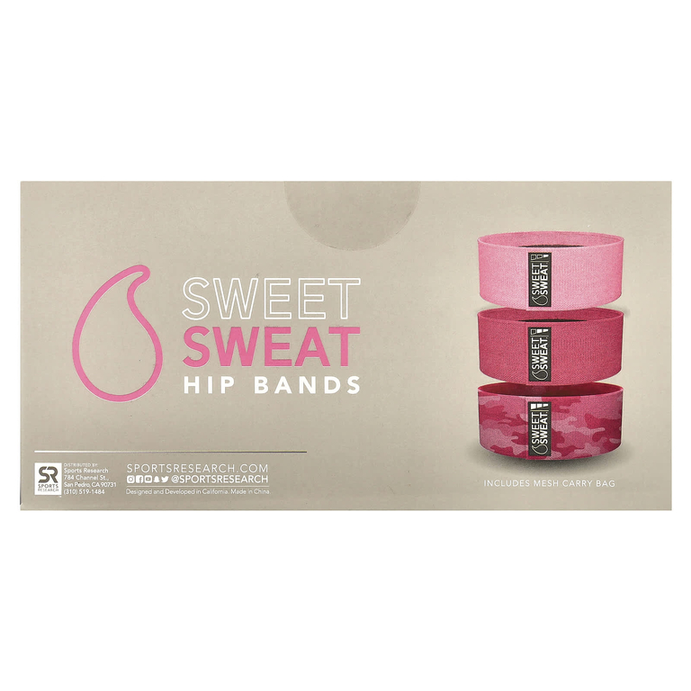 Sports Research, Sweet Sweat, эспандеры для бедер, розовые, 3 шт.