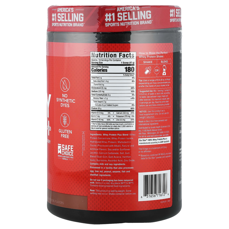 SIXSTAR, 100% Whey Protein Plus, сывороточный протеин плюс, тройной шоколад, 821 г (1,81 фунта)