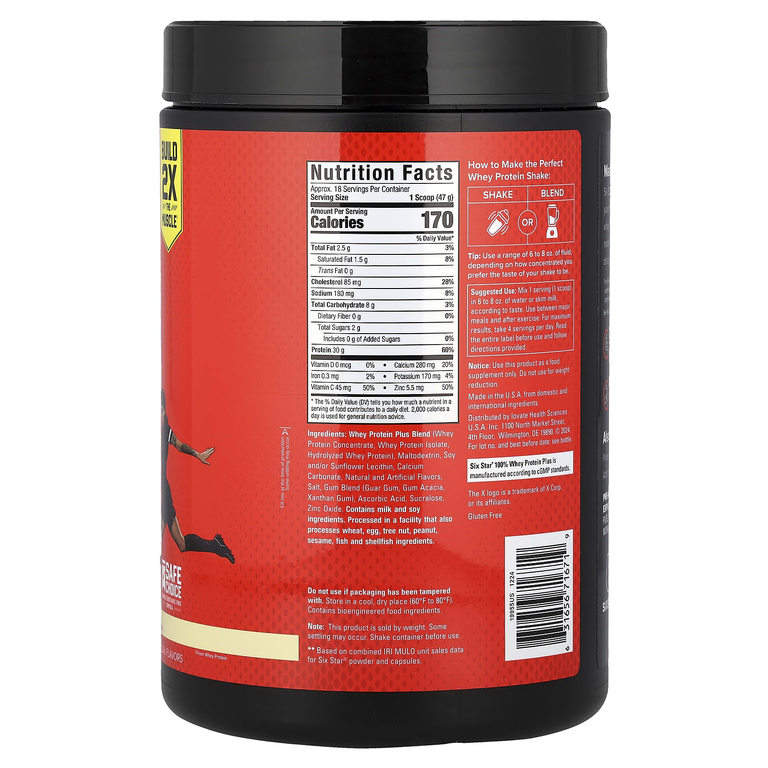SIXSTAR, 100% Whey Protein Plus, сывороточный протеин плюс, со вкусом ванильного крема, 816 г (1,80 фунта)