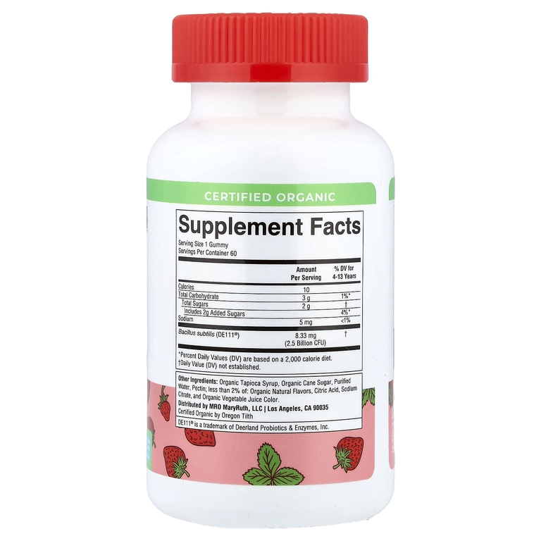 MaryRuth's, Organic Kids Probiotic Gummies, Strawberry, 60 Gummies