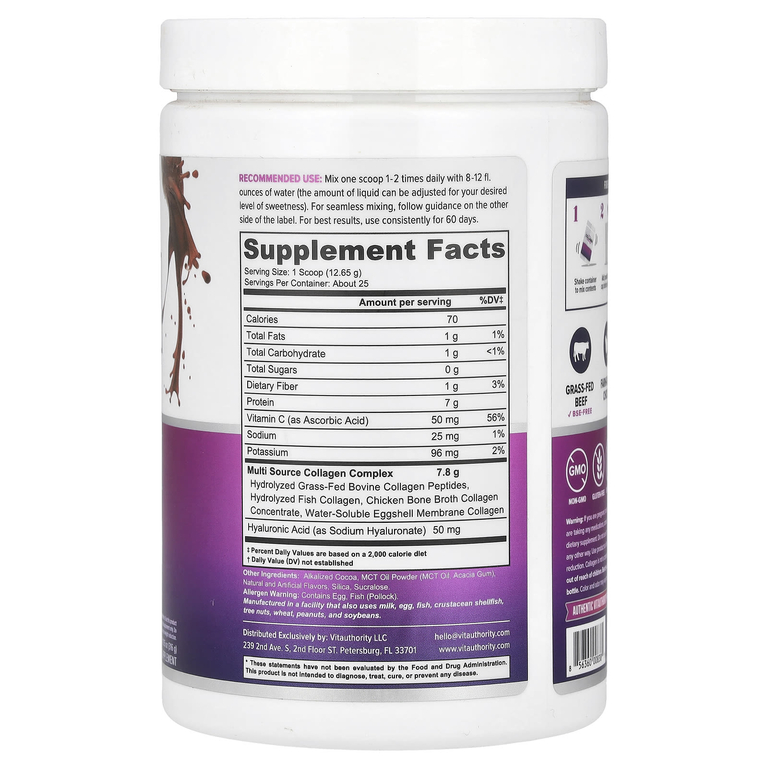 Vitauthority, Multi Collagen Protein +, шоколадный вихрь, 316 г (11,15 унции)