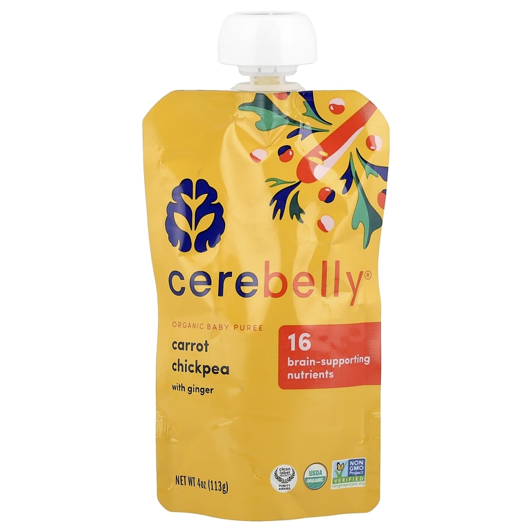 Cerebelly, Organic Baby Puree, Carrot Chickpea with Ginger, 6 Pouches, 4 oz (113 g) Each