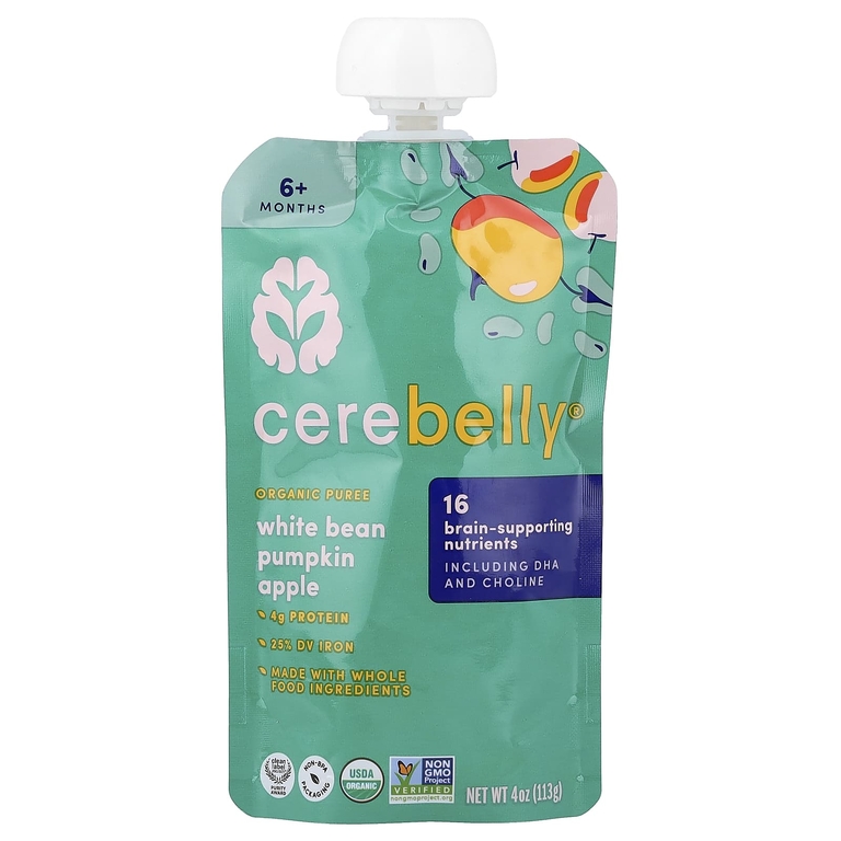 Cerebelly, органическое пюре, белая фасоль, тыква и яблоко, 6 паучей по 113 г (4 унции)