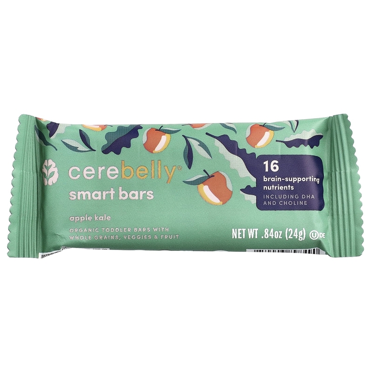 Cerebelly, Smart Bars, органические детские батончики, яблоко и кудрявая капуста, 5 батончиков по 24 г (0,84 унции)