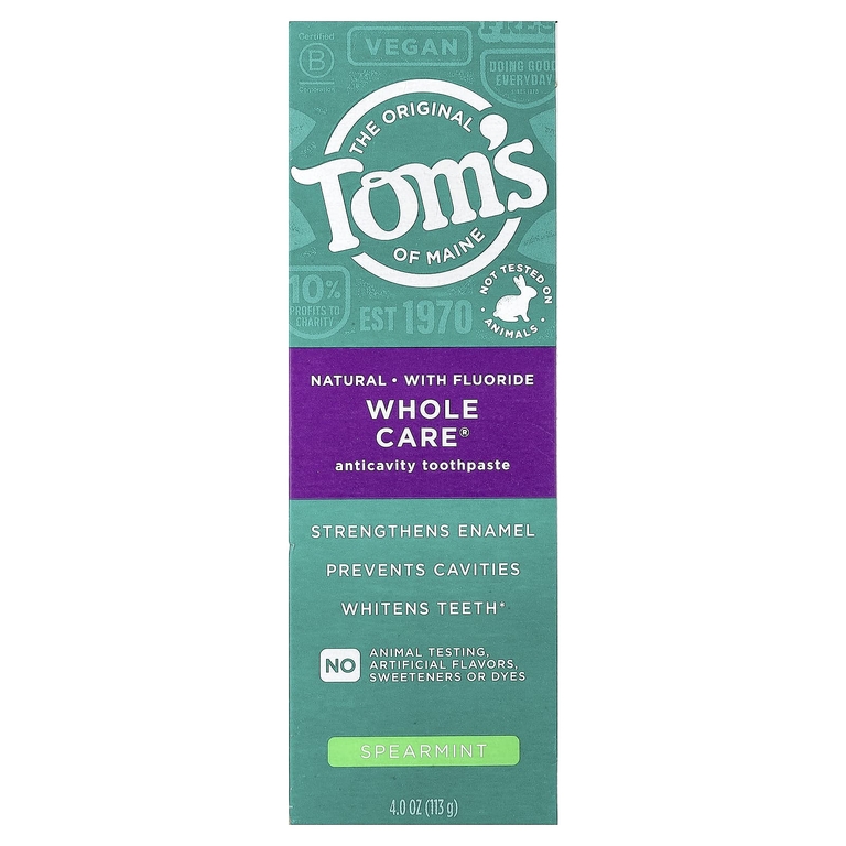 Tom's of Maine, Whole Care®, Natural Anticavity Toothpaste with Fluoride, Spearmint, 4 oz (113 g)