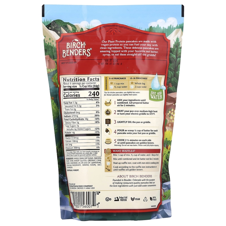 Birch Benders, смесь для приготовления блинов и вафель, растительный белок, 397 г (14 унций)