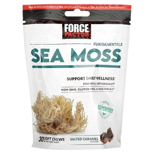 Force Factor, Fundamentals, морской мох, вкус соленой карамели, 30 жевательных таблеток (250 мг в 1 жевательной таблетке)
