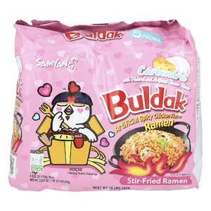 Buldak, Buldak ™, жареный рамен, пряная курица, карбонара, 5 пакетиков по 130 г (4,58 унции) (Товар снят с продажи) 