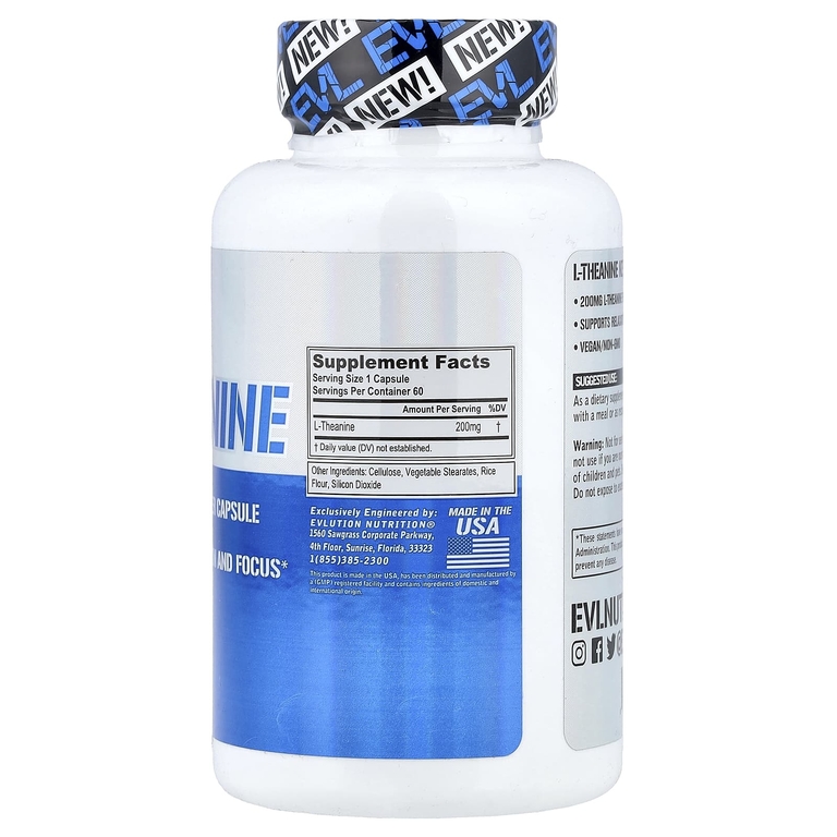 EVLution Nutrition, L-теанин, 200 мг, 60 растительных капсул