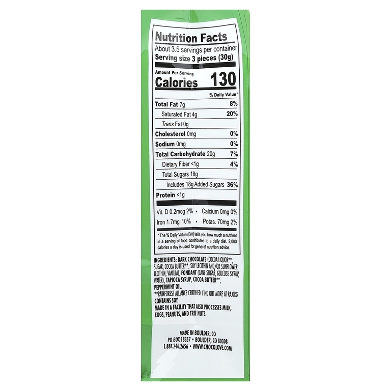 Chocolove, кусочки темного шоколада, мятный крем, 55% какао, 100 г (3,5 унции)