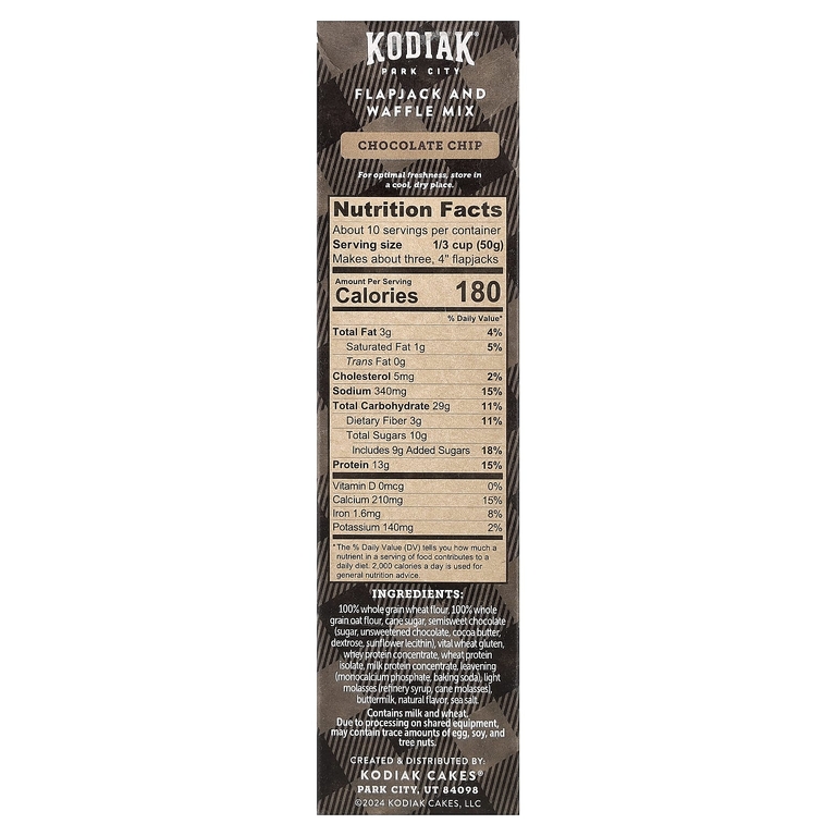 Kodiak Cakes, Power Cakes®, смесь для выпекания флапджека и вафель, с шоколадной крошкой, 510 г (18 унций)