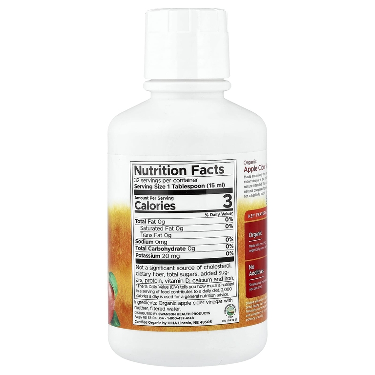 Swanson Vitamins, органический яблочный уксус с уксусной маткой, 473 мл (16 жидк. унций)