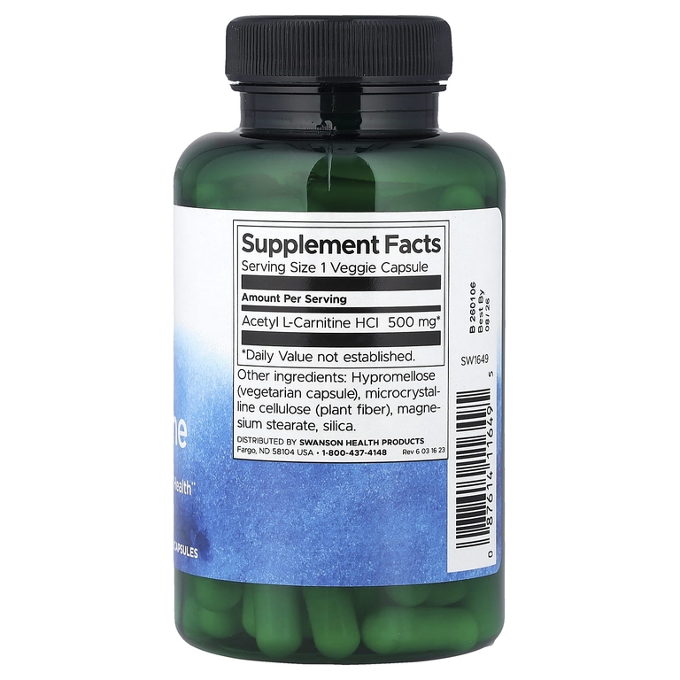 Swanson Vitamins, Ацетил L-карнитин, 500 мг, 100 растительных капсул