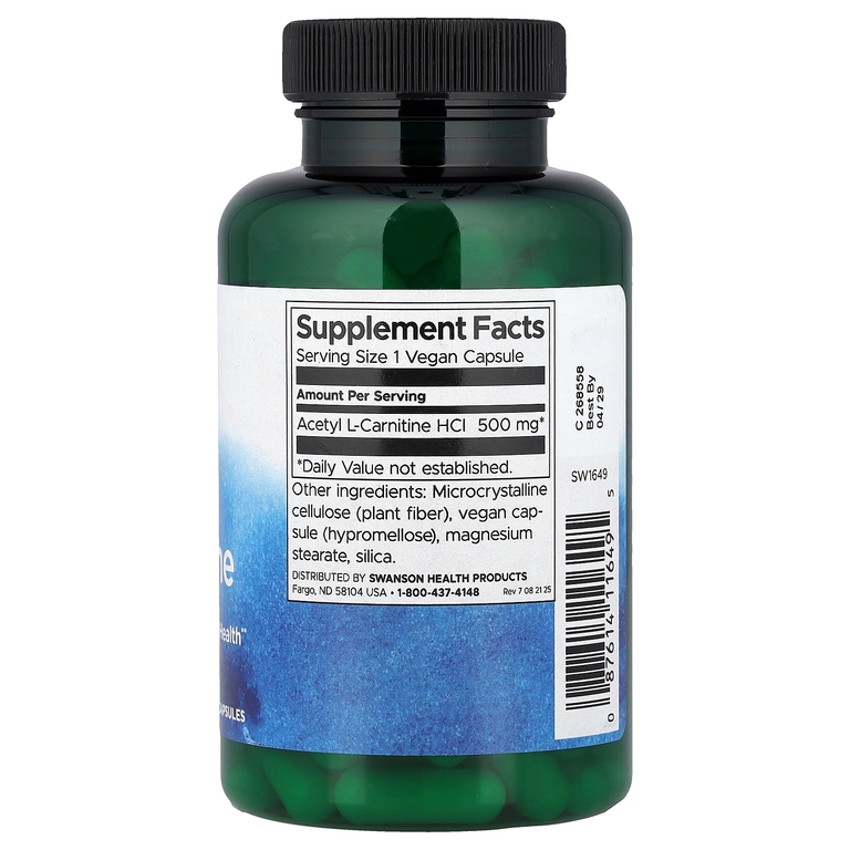 Swanson Vitamins, Ацетил-L-карнитин, 500 мг, 100 веганских капсул
