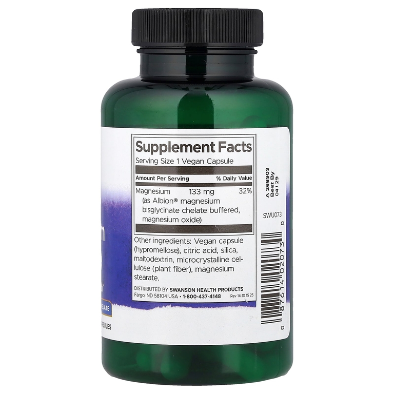 Swanson Vitamins, Albion®, глицинат магния, 133 мг, 90 веганских капсул