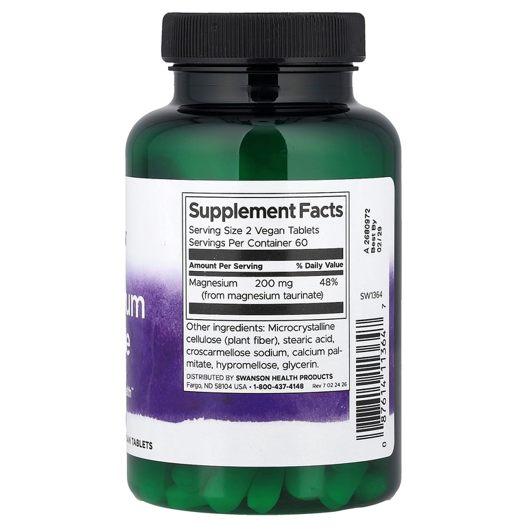 Swanson Vitamins, таурат магния, 100 мг, 120 веганских таблеток