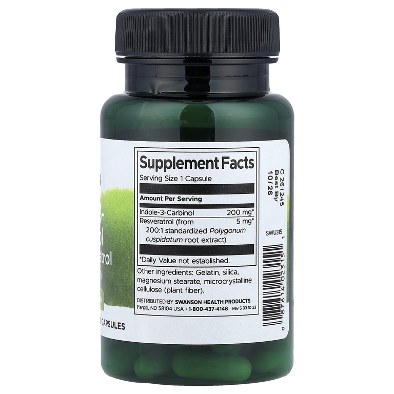 Swanson Vitamins, индол-3-карбинол с ресвератролом, 60 капсул