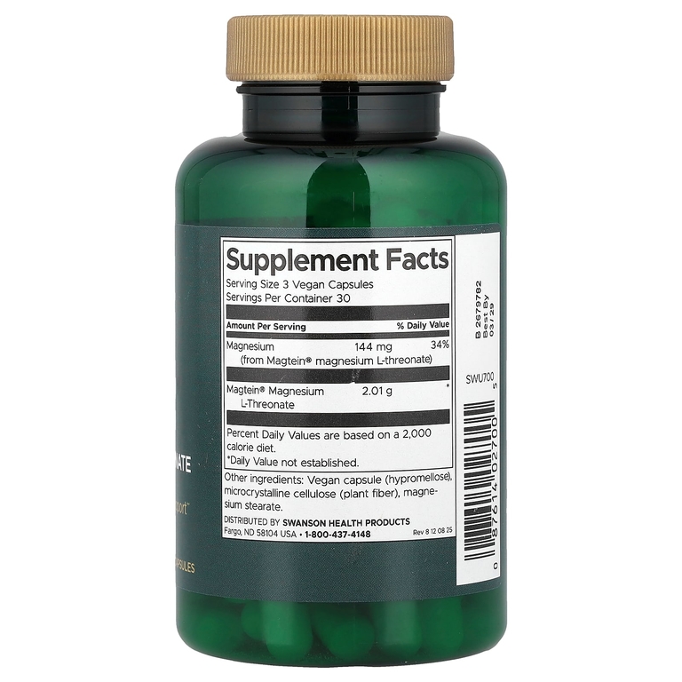 Swanson Vitamins, Magtein®, L-треонат магния, 90 веганских капсул