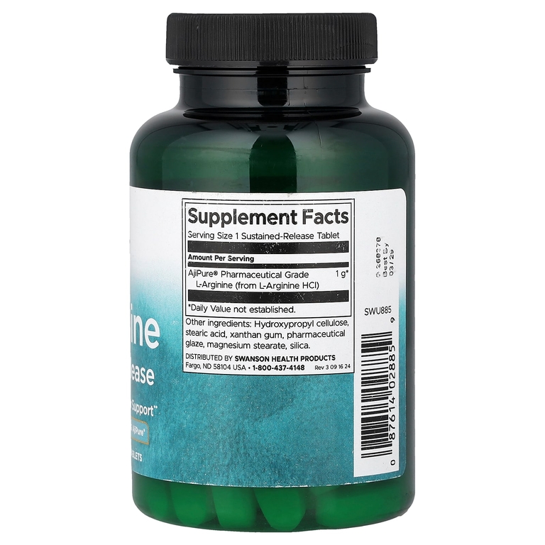 Swanson Vitamins, L-аргинин, с замедленным высвобождением, 1000 мг, 90 таблеток