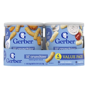 Gerber, Lil' Crunchies®, запеченный злаковый снек, для детей от 8 месяцев, мягкий чеддер и овощной соус, 4 упаковки по 42 г (1,48 унции)