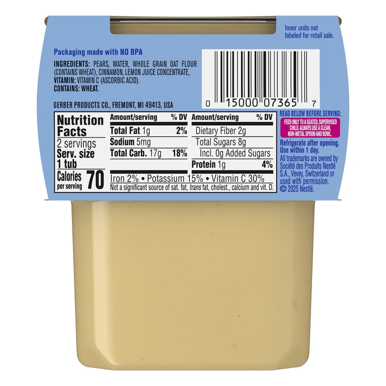 Gerber, 2nd Foods®, смеси для завтрака, для детей от 6 месяцев, овсянка с грушей и корицей, 2 упаковки по 113 г (4 унции) (Товар снят с продажи) 