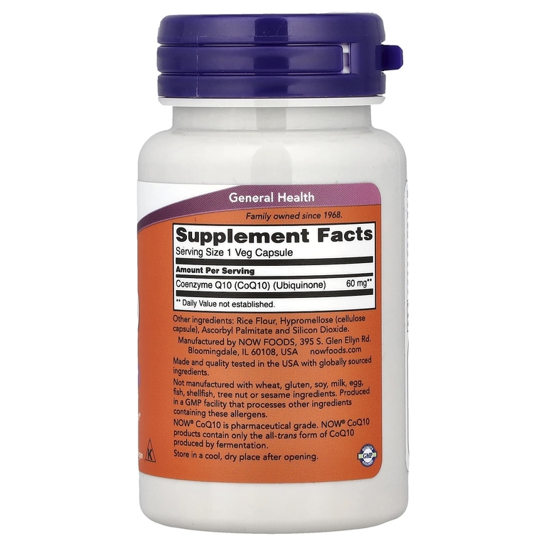 NOW Foods, CoQ10, 60 мг, 60 растительных капсул