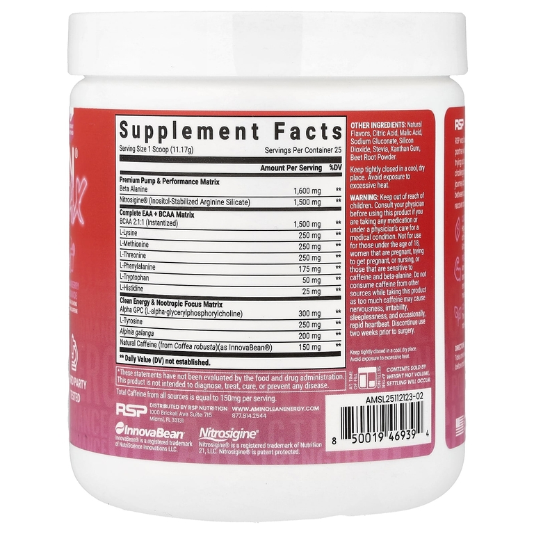 RSP Nutrition, AminoLean® Max, предтренировочный комплекс, со вкусом клубничного лимонада, 279 г (9,85 унции) (Товар снят с продажи) 