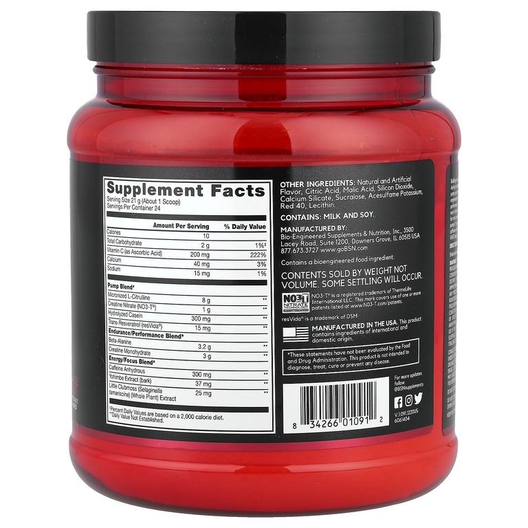 BSN, No-Xplode® VASO, предтренировочный комплекс для прокачки, со вкусом джунглей, 504 г (1,11 фунта)