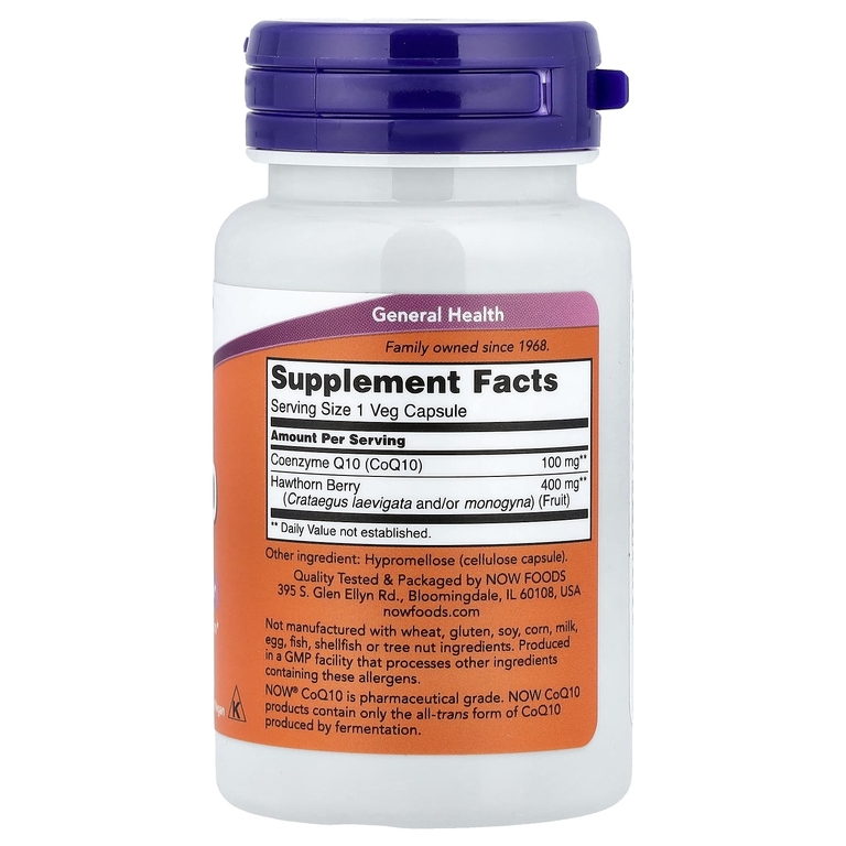 NOW Foods, коэнзим Q10 с ягодами боярышника, 30 растительных капсул