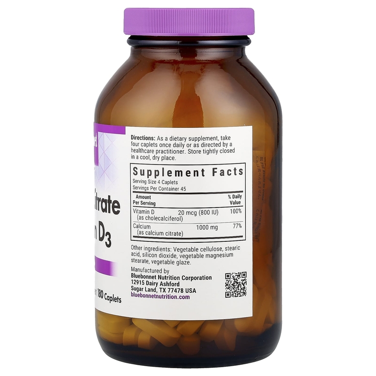 Bluebonnet Nutrition, цитрат кальция и витамин D3, 180 капсул