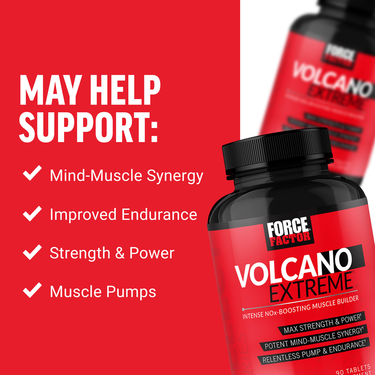 Force Factor, Volcano Extreme®, интенсивная добавка для наращивания мышечной массы, стимулирующая высвобождение NOx, 90 таблеток