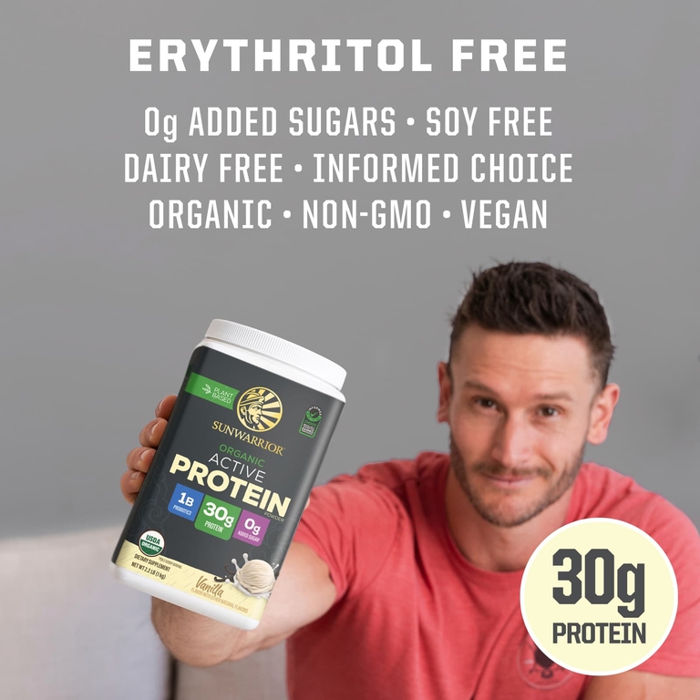 Sunwarrior, Sport, органический активный протеиновый порошок, со вкусом ванили, 1 кг (2,2 фунта)