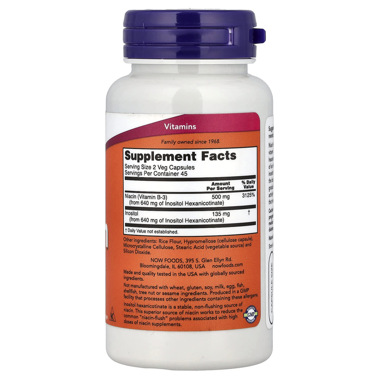 NOW Foods, не вызывающий приливов ниацин, 250 мг, 90 растительных капсул