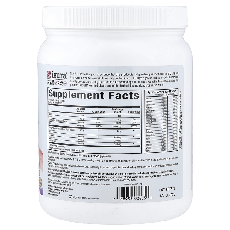 Natural Factors, Total Body Collagen™, биоактивные пептиды, со вкусом граната, 500 г (1 фунт 1 унция)