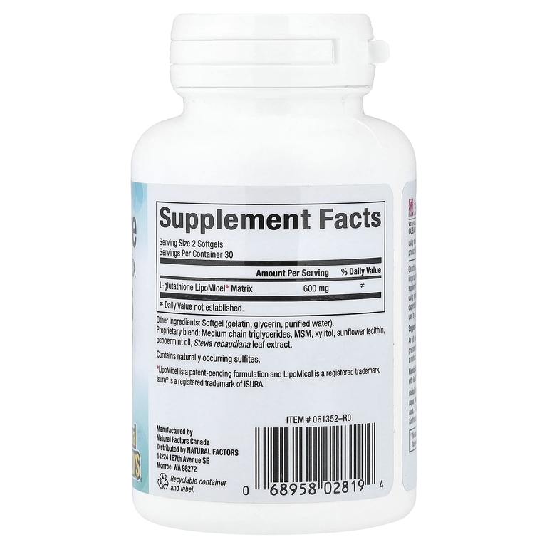 Natural Factors, Glutathione LipoMicel Matrix, 60 капсул (300 мг в каждой капсуле)